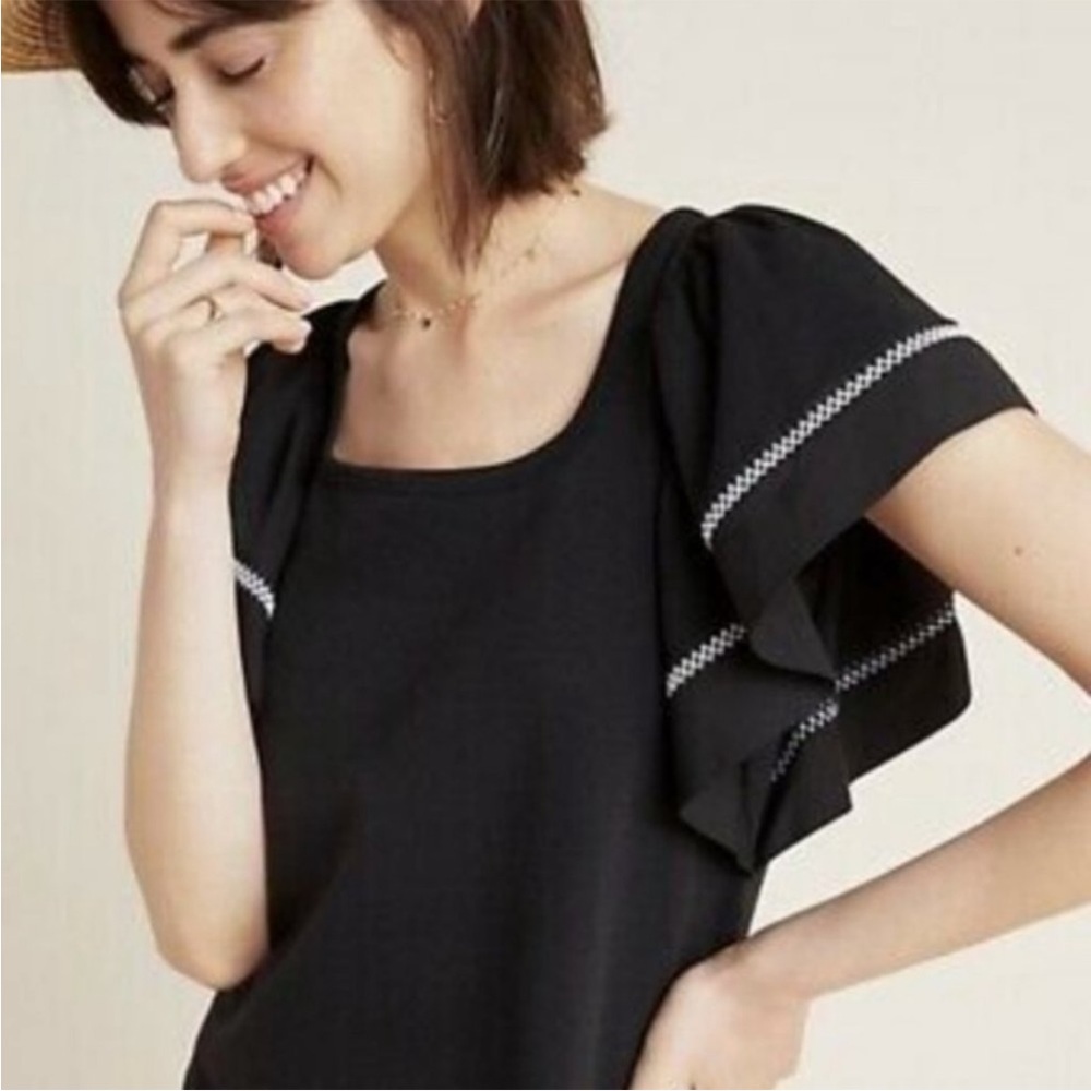 MAEVE black Sherman flutter sleeve t-shirt top